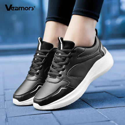 PU Leather Women's Running Shoes Lightweight Casual Sports Shoes Waterproof Outdoor Training Sneakers for Jogging Tennis PlatiNum