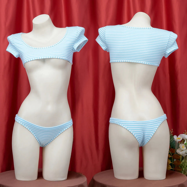 La biancheria intima giapponese della maglietta a righe Super corte imposta il Bikini uniforme delle ragazze del Costume Cosplay della scuola di stile a tre punti platinumshop
