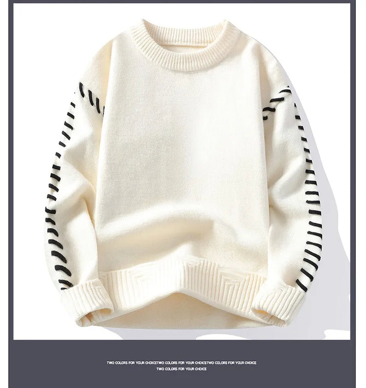 Solid Color Trendy Loose Knit Sweater With Coarse Yarn Weaving Pattern For Autumn And Winter Men's Top And Street Pullover