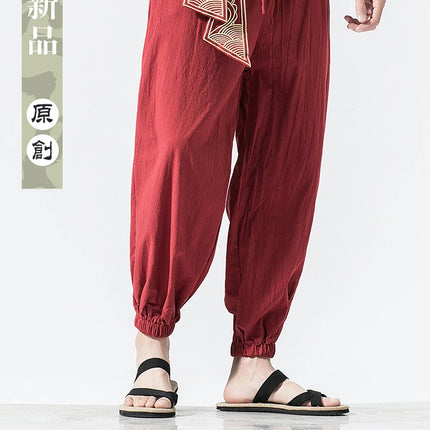 Kimono da uomo in cotone e lino costume da samurai giapponese Ukiyo-e cintura con stampa pantaloni stile harem retrò pantaloni larghi da uomo Hip Hop Harajuku Haori