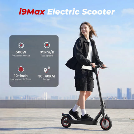 IScooter i9Max 10in Scooter elettrico Max Motor 500W Scooter a doppio assorbimento degli urti per Scooter per pneumatici a nido d'ape per adulti 35 KM/H 10Ah