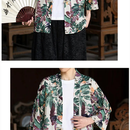 Camicie in Lino Stile Etnico con Stampa Yukata per Uomo e Donna, Abbigliamento Asiatico, Kimono Giapponese Harajuku, Camicie Retrò da Uomo