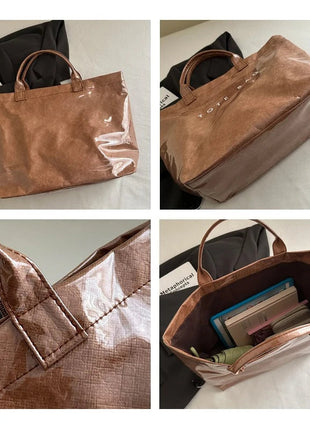 Tote Bag, Retro Letter, Casual Versatile Handbag, Minimalist Transparent, Simple, Commuter, Large-capacity Bag for Women PlatiNum