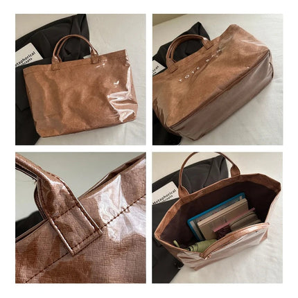 Tote Bag, Retro Letter, Casual Versatile Handbag, Minimalist Transparent, Simple, Commuter, Large-capacity Bag for Women PlatiNum