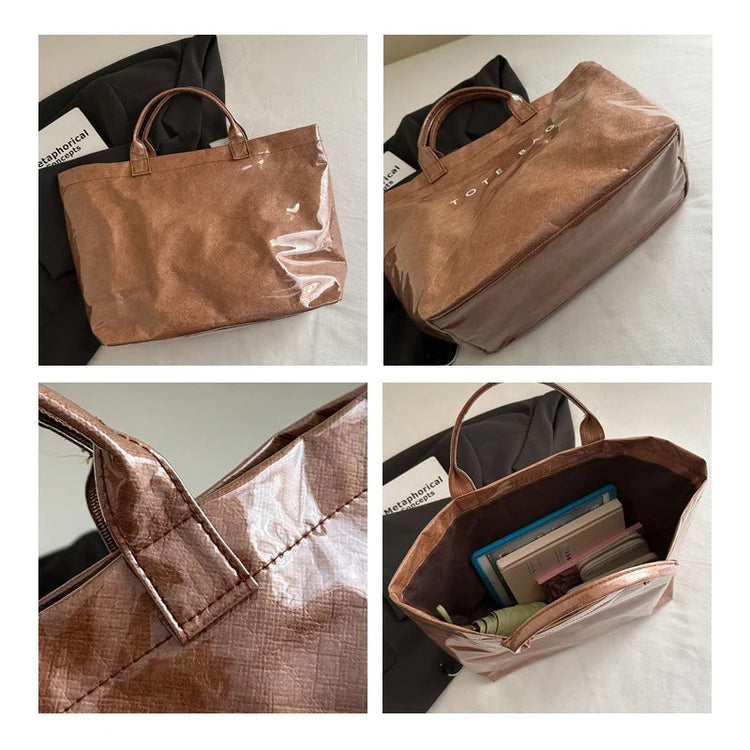 Tote Bag, Retro Letter, Casual Versatile Handbag, Minimalist Transparent, Simple, Commuter, Large-capacity Bag for Women PlatiNum