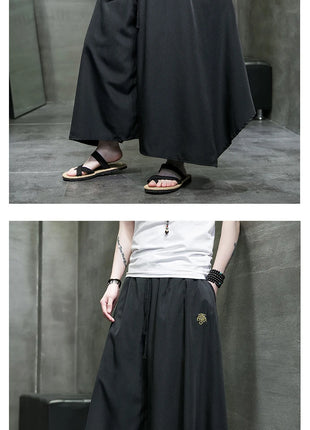 Nuovi pantaloni da uomo a gamba larga ricamati pantaloni Harajuku oversize larghi casual samurai pantaloni lanterna tradizionali retrò giapponesi da uomo