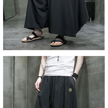 Nuovi pantaloni da uomo a gamba larga ricamati pantaloni Harajuku oversize larghi casual samurai pantaloni lanterna tradizionali retrò giapponesi da uomo