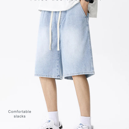 Pantaloncini di jeans casual da uomo elastico in vita dritto comodo azzurro morbido pantaloni corti larghi Bermuda larghi jeans maschili