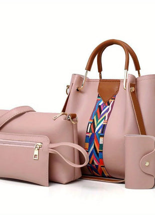 Set di 4 Borse da Donna in Pelle PU: Borsa a Tracolla, Borsa a Mano, Pochette e Portacarte