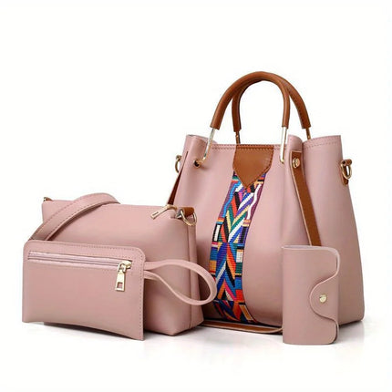 Set di 4 Borse da Donna in Pelle PU: Borsa a Tracolla, Borsa a Mano, Pochette e Portacarte