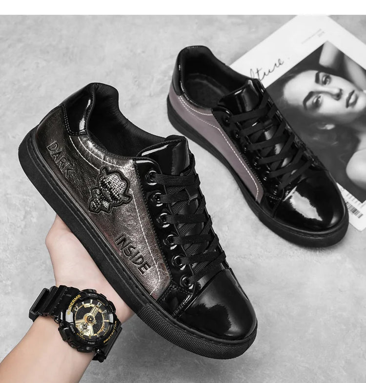 Men Casual Shoes Patent Leather Flats Skate Men Cool Driving Shoes Male Walking Shoes Sneakers Dress Trend the Latest Leisure