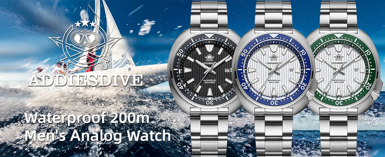ADDIESDIVE New 200M Waterproof Quartz Watch Sapphire Crystal BGW9 Luminous Ceramic Bezel Stainless Steel Diving Watch AD2507