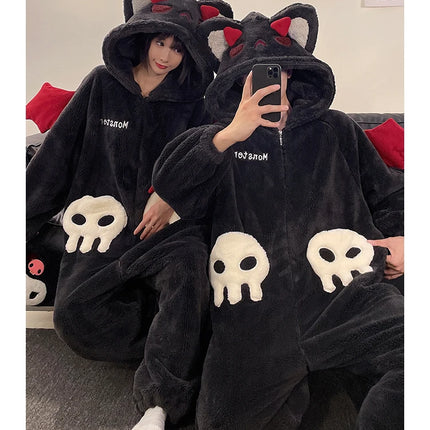 DAIMELU hooded male pajamas set men's cartoon winter thickened coral fleece flannel boy one-piece loungewear suit sleepwear