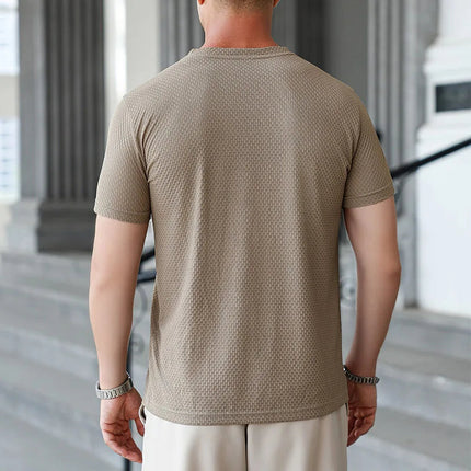 2025 New Men's Casual Short Sleeved Bone Flower Solid Color O-neck T-shirt Fashion Breathable Comfortable Summer Versatile Top PlatiNum