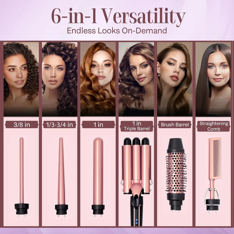 Curling Iron Set 5-in-1 Hair Curler with 3 Barrel Hair Crimper, Hair Straightener - Waver Heating Styling Tools for Women