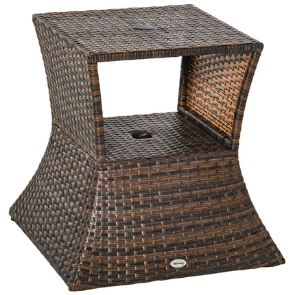 Tavolino da Giardino in Polyrattan Marrone con Porta Ombrellone, Arredo per Esterni, Patio e Balcone, 54x54x55cm, Resistente alle Intemperie