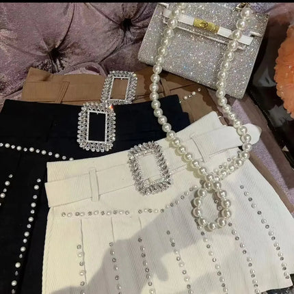 New pleated skirt for women pearls diamonds fashion shorts PlatiNum