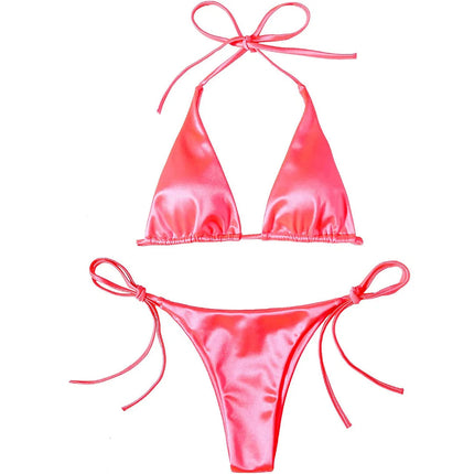 Sexy 13 colori Halter Satin Bikini brasiliano Donna Costumi da bagno Costume da bagno femminile Bikini a due pezzi Bagnante Costume da bagno Swim V4966 platinumshop