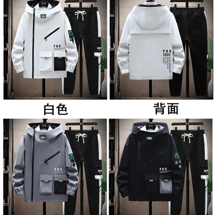 Autumn Men Tracksuit Casual Spring Sportswear Hooded patchwork Jackets Pants 2 Piece Sets Hip Hop Running Sports Suit