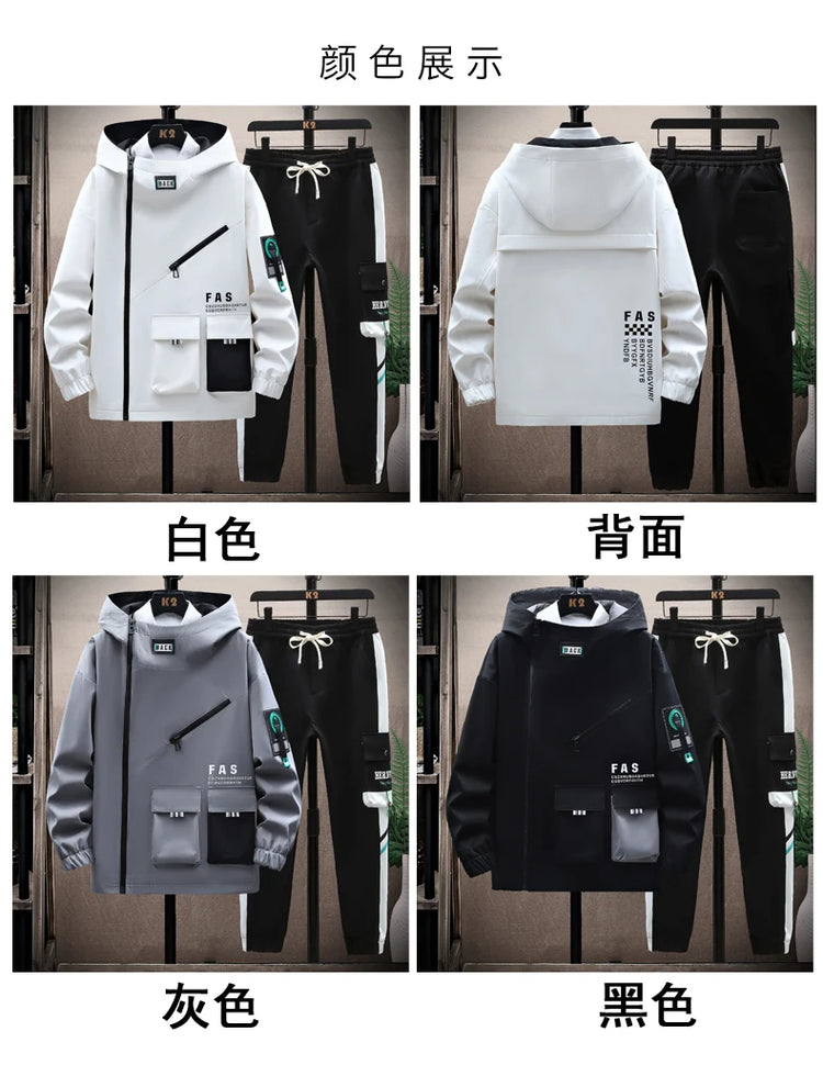Autumn Men Tracksuit Casual Spring Sportswear Hooded patchwork Jackets Pants 2 Piece Sets Hip Hop Running Sports Suit