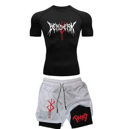 Anime Berserk Compression Set Men's Workout Gym Tshirts Breathable Running Shorts Quick Dry Sports Rash Guard Sportwear Set PlatiNum
