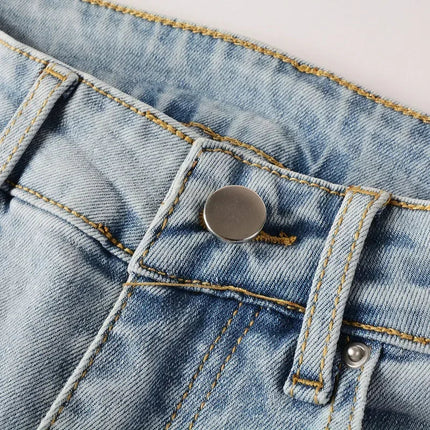 High Street Jeans Patch Hand-worn Holes Slim Skinny Jeans for Men PlatiNum