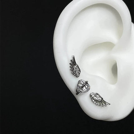 New Fashion Love Wings Cross Acciaio inossidabile Osso dell'orecchio Chiodo Zircone lucido Orecchino con filo alla moda per le donne Accessorio per piercing al corpo platinumshop