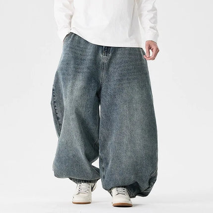 Pantaloni a gamba larga in denim Pantaloni casual alla moda da uomo Pantaloni larghi a lanterna Hip Hop Jeans streetwear Pantaloni elastici in vita maschile oversize