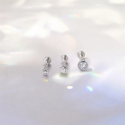 BOAKO 925 Sterling Silver Moissanite 2/3/4mm Round  For Woman 1 Piece geometric Piercing Earrings Party Wedding Fine Jewelry PlatiNum