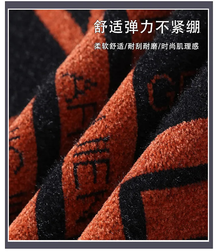 2024 Winter men's flower pattern Sweaters thick O-neck sweater men youth autumn Men's Turtle neck wool Casual Knitwear Pullover