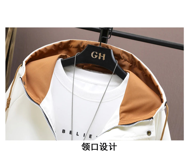 Fashion Men's Hooded Jackets 2026 Spring Autumn Youth High Streetwear Loose Casual Coat Outdoor Zipper Windbreaker Tops Clothing