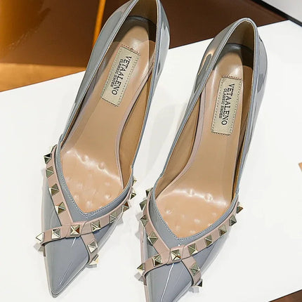 【Misurati la lunghezza dei piedi prima di ordinare】Scarpe da donna con tacco a spillo sottile e punta a punta con rivetti, scarpe eleganti da festa 120-CHC-33 platinumshop