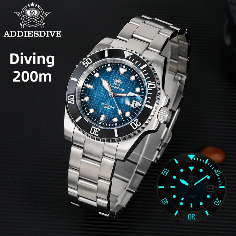 ADDIESDIVE Men's Dive Watch Automatic Mechanical 8215 Sapphire Glass BGW9 Super Luminous 200M Waterproof Men's Watch AD2536