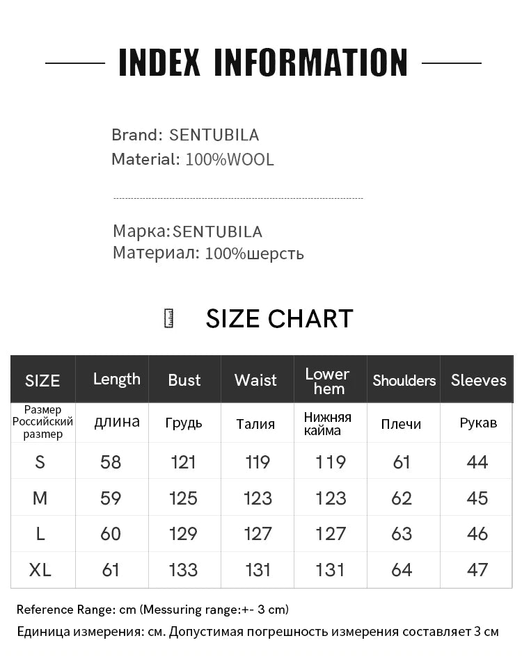 SENTUBILA 100% Wool Winter Jackets for Women Short Coats 2026 Stand Turtleneck Unlined Wool Outerwears Female Clothes W44O56626