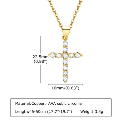 Danity Cubic Zirconia Cross Pendant Necklace for Women, Stainles Steel Chain Adjustable PlatiNum