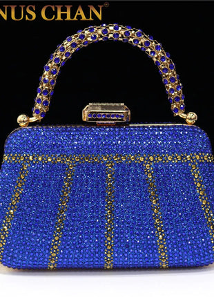 Popular In Nigeria Exquisite Evening Bags With Diamond Design Fashion Handle Clutch Rhinestone Embellished Long Chain Bag PlatiNum