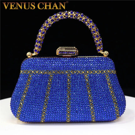 Popular In Nigeria Exquisite Evening Bags With Diamond Design Fashion Handle Clutch Rhinestone Embellished Long Chain Bag PlatiNum