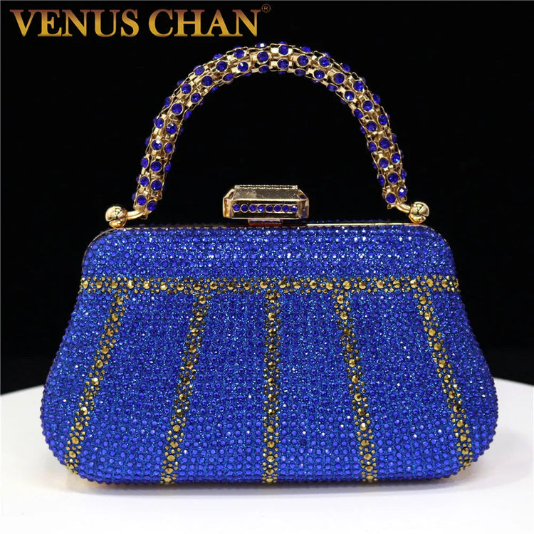 Popular In Nigeria Exquisite Evening Bags With Diamond Design Fashion Handle Clutch Rhinestone Embellished Long Chain Bag PlatiNum