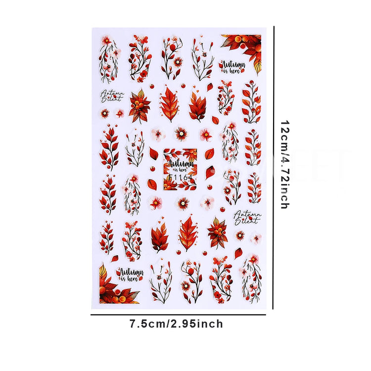 10pcs/set 3D Autumn Pumpkin Nail Stickers Maple Leaf Flower Self-Adhesive Nail Decal Slider Thanksgiving DIY Manicure Decoration