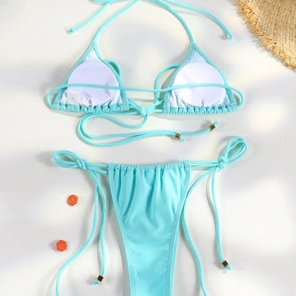 Set Bikini Triangolo Sexy Micro Thong, Costume da Bagno Donna, Biquini con Lacci, Abbigliamento da Spiaggia Stampato, Bikini Thong platinumshop