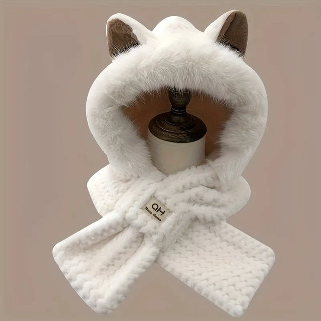 1PC Women's Cat Ear Hat with Pom-Pom, Soft Fleece Lined Winter Beanie for Christmas Gift, Cute Animal Themed Festival Cap