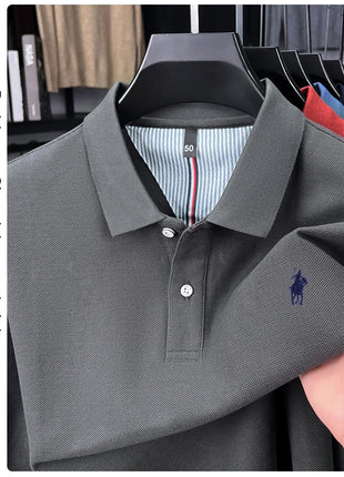 Polo à manches longues de marque haut de gamme 100 % coton, nouveau t-shirt décontracté à revers pour homme d'affaires, confort de luxe avec broderie Paul poney