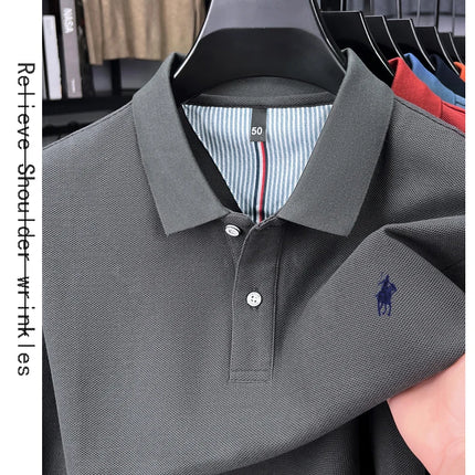 High-end branded long-sleeved polo shirt, 100% cotton, new business men's leisure lapel t-shirt, luxury comfort with Paul pony embroidery