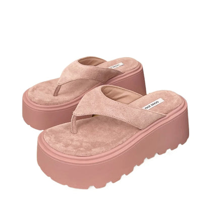Pantofole da esterno con zeppa Infradito estive da donna con fondo spesso Infradito da spiaggia per il tempo libero a vita alta da esterno in pelle scamosciata