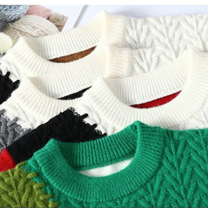 New Fashion Men O-Neck Pullovers Winter Knitted Sweaters Splicing Casual Sweaters High Quality Male Loose Pullovers Clothing 4XL