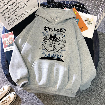 Aesthetic Y2k 90s Hoodies Funny Cute Cat Sweatshirt for Women Harajuku Graphic Pullovers 2000s Ulzzang Gothic Streetwear Female