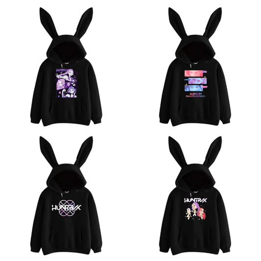 Kawaii Kpop Demon Hunters Hoodies Rabbit Ears Sweatshirt Long Sleeve Girls Fashion Hoodie Cartoon Streetwear