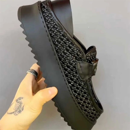 Mocassini Neri di Tendenza da Uomo, Scarpe Casual Traspiranti con Intaglio, Comode Scarpe Slip-on con Plateau, Mocassini da Uomo