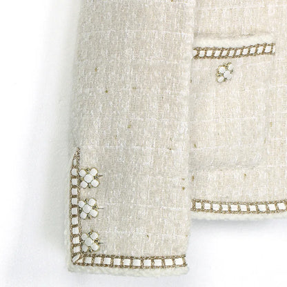 Women High Quality Long Sleeve Jacket Small Fragrance Autumn Winter Simple Fashion French Tweed Woven Office Lady Elegant Jacket