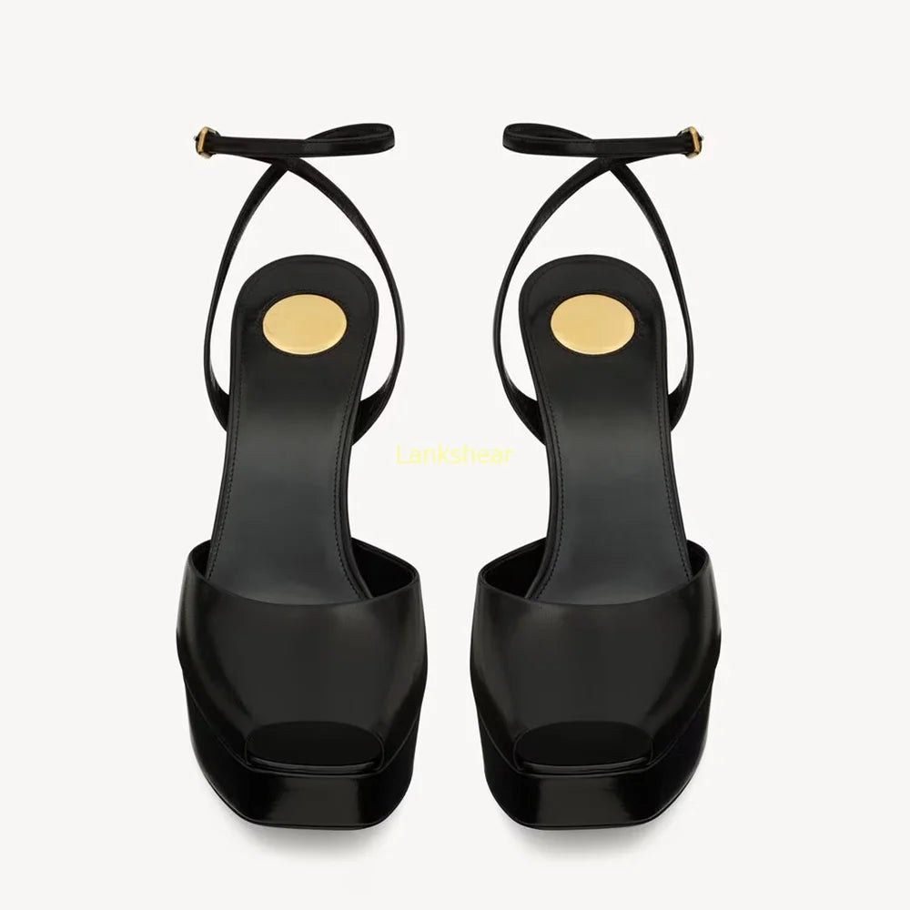 Platform Peep Toe Satin Slingback Pumps Sexy Square Toe Thin Heel Ankle Strap New Arrivals Fashion Women Modern Shoes